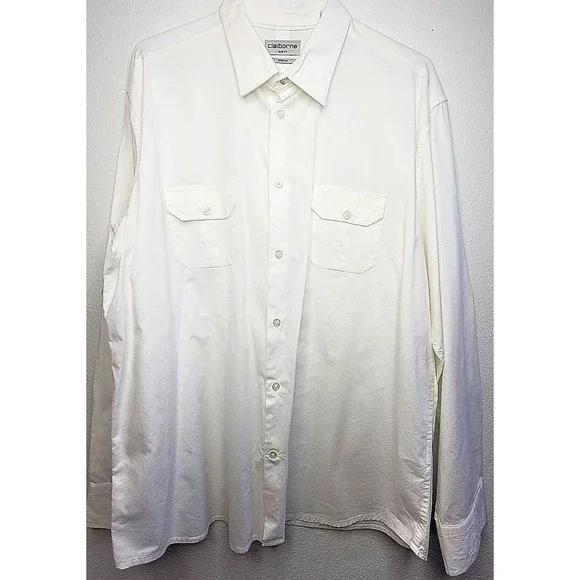 Claiborne Slim Fit Stretch Men's Button Up Dress Shirt XXL 100% Cotton White Claiborne Slim Fit Stretch Men's Button Up Dress Shirt XXL 100% Cotton White